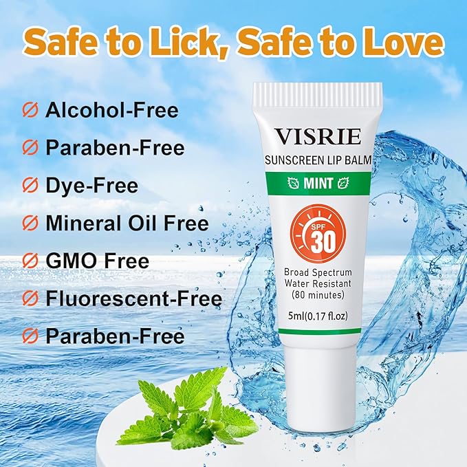 VISRIE SPF 30 Sunscreen Lip Balm 6 Pack,Clear SPF Lip Gloss UVA/UVB Sun Protection, Moisturizing Lip Sunscreen with Vitamin E and Shea Butter, Travel Sunscreen for Lips
