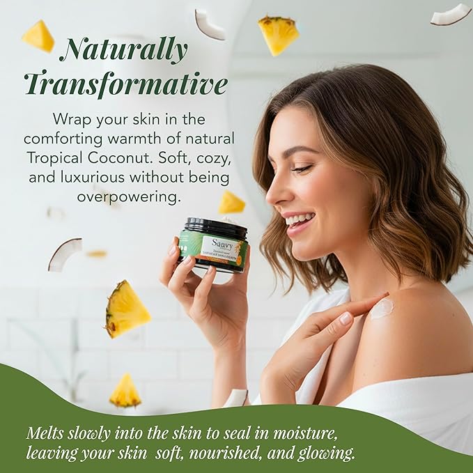 Saavy Naturals Whipped Body Butter - Made with Organic Shea Butter, Essential Body Care & Dry Skin Moisturizer for Women, Velvety Rich Cream Texture, Naturally Scented - Tropical Coconut, 4 oz