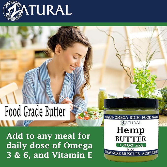 Zatural Hemp Butter 1,000mg Handcrafted Vegan, Soothing, Moisturizing, Food Grade