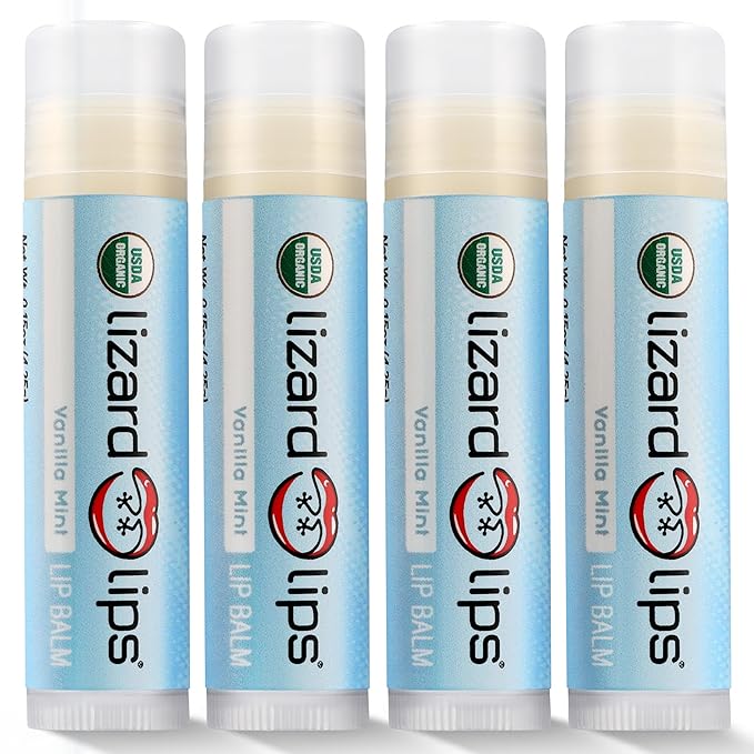 LizardLips Natural Lip Balm Vanilla Mint; USDA Certification Lip Moisturizer; Travel-Friendly Everyday Care; Fun Quirky Beach Vacation Essentials