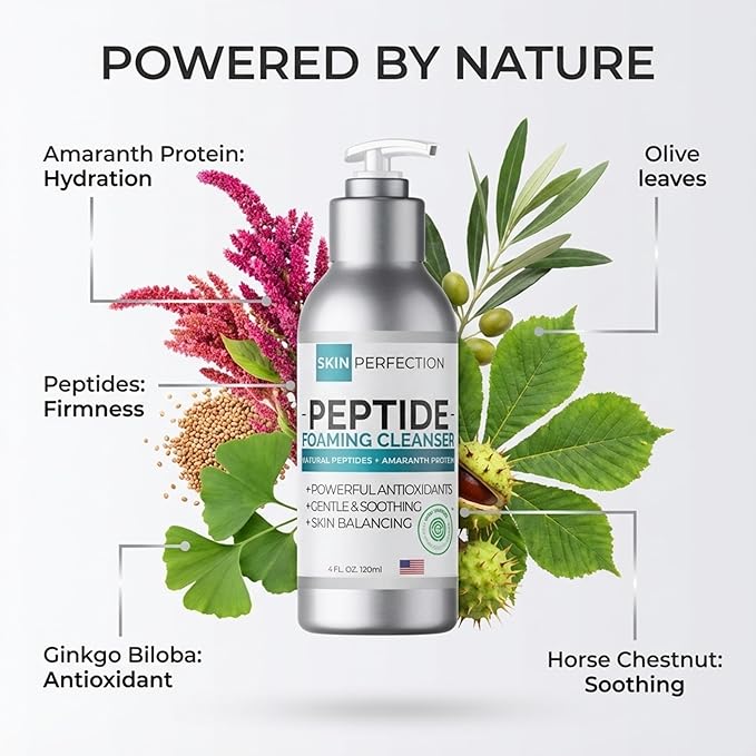 Skin Perfection Foaming Peptide Cleanser Ewg Verified Healthy Boost Amaranth Natural Amino Acids & Botanicals Soothing Facial Cleanser Face Wash Foam 4 Oz