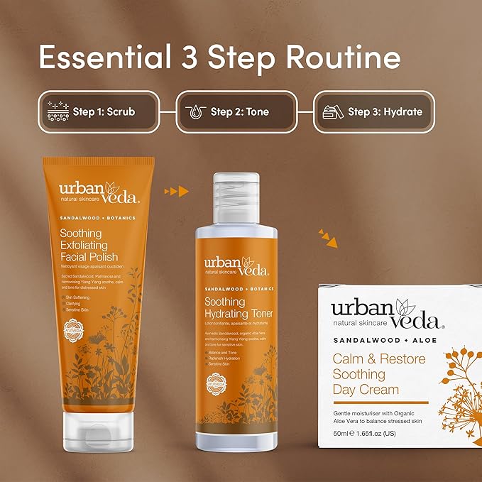 Urban Veda Soothing Exfoliating Face Scrub |For Mature & Sensitive Skin |Contains Sandalwood, Clary Sage & Natural Volcanic Pumice|Gentle Face Scrub For Women| For Blackheads | 4.2 Fl oz
