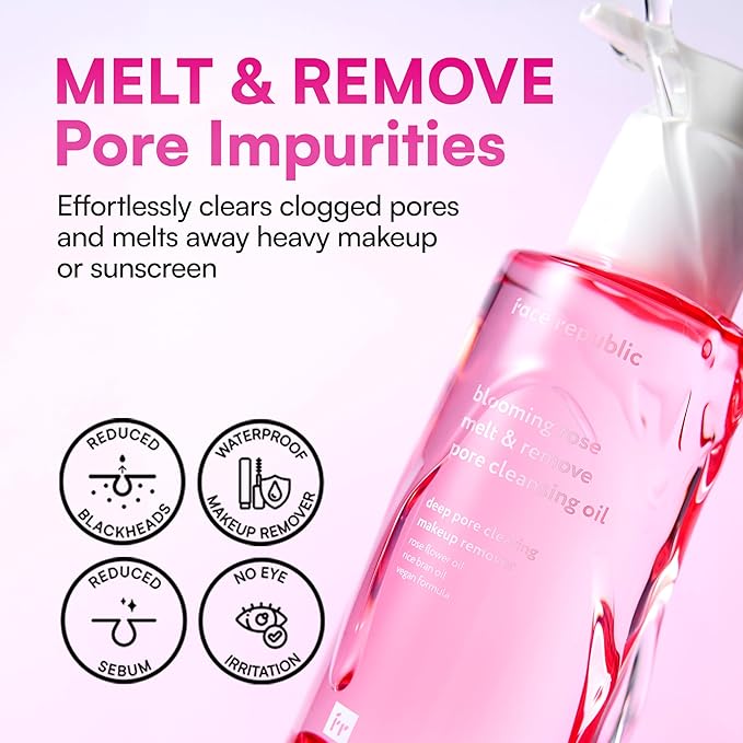 Face Republic Blooming Rose Melt & Remove Pore Cleansing Oil 150ml 5.07 fl oz | Oil Cleanser for Face | Pore and sebum care, Blackhead remover | Waterproof Makeup remover | Vegan Korean Skin Care
