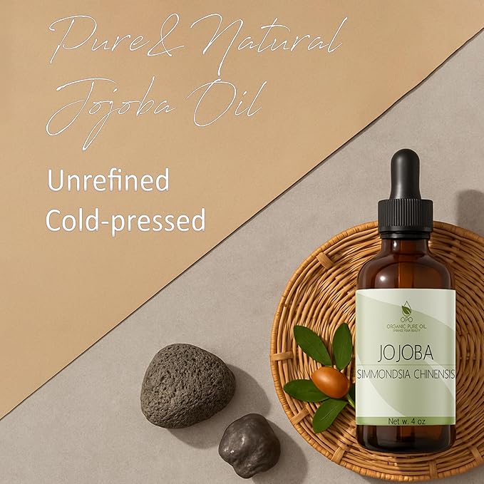 Jojoba Oil - Pure, Cold Pressed, Unrefined, Virgin Hydrating & Moisturizing Carrier Oil for Skin, Hair, Face, Facial Care, Body, Massage, Ear, Beard, Makeup Remover - 4 oz Glass & Dropper - OPO