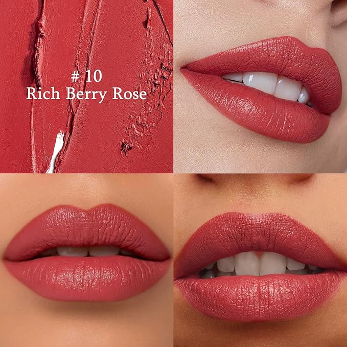 Rich Berry Rose Cream Lipstick Lip Crayon, Hydrating Lipstick for Women, Smooth Natural Color Tinted Lip Balm & Lip Crayon Liner in One, Buildable Color with Soft Finish, 10
