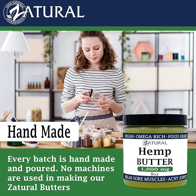 Zatural Hemp Butter 1,000mg Handcrafted Vegan, Soothing, Moisturizing, Food Grade