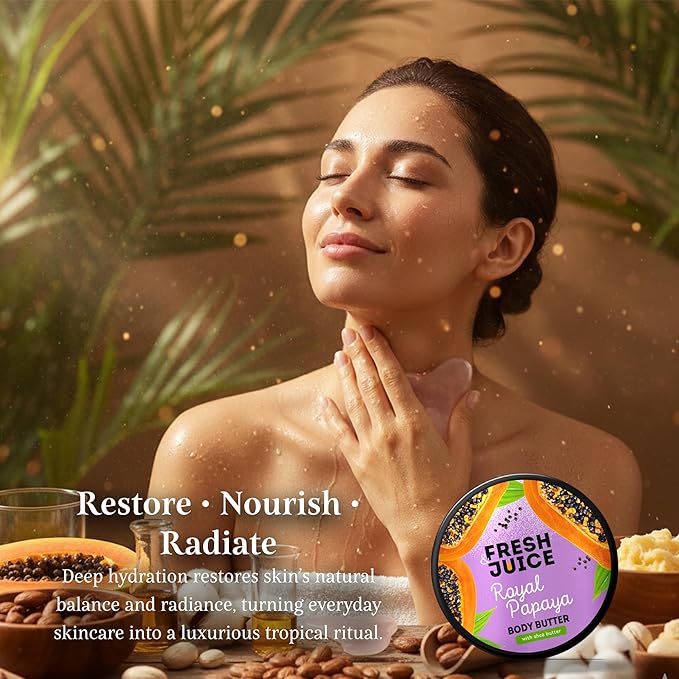 Fresh Juice Royal Papaya Body Butter with Shea Butter – Deeply Nourishing Moisturizer with Argan Oil – 94% Natural Ingredients, Vegan – Softens, Hydrates & Refreshes Skin – 6.76 fl oz