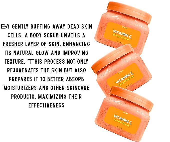 Shea Sugar Body Scub, Vitamin C Scent (21.5 oz) Exfoliating, Deeply Hydrate, Long lasting Moisturizer, Nourishing Skin