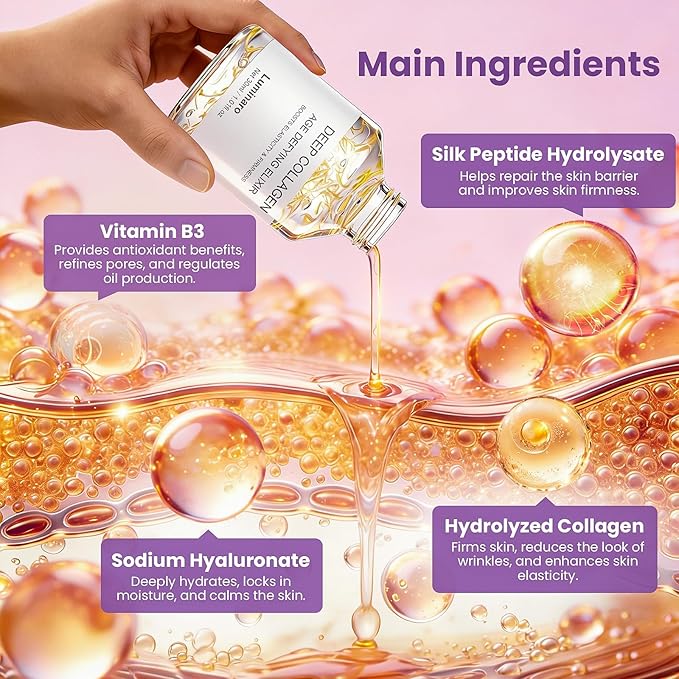 Deep Collagen Silk Peptide Intensive Ampoule,Silk Peptide Intensive Lifting Ampoule,Anti-Aging Hydrating Serum for Face with Collagen & Multi Peptides, Hyaluronic Acid Serum for All Skin Types
