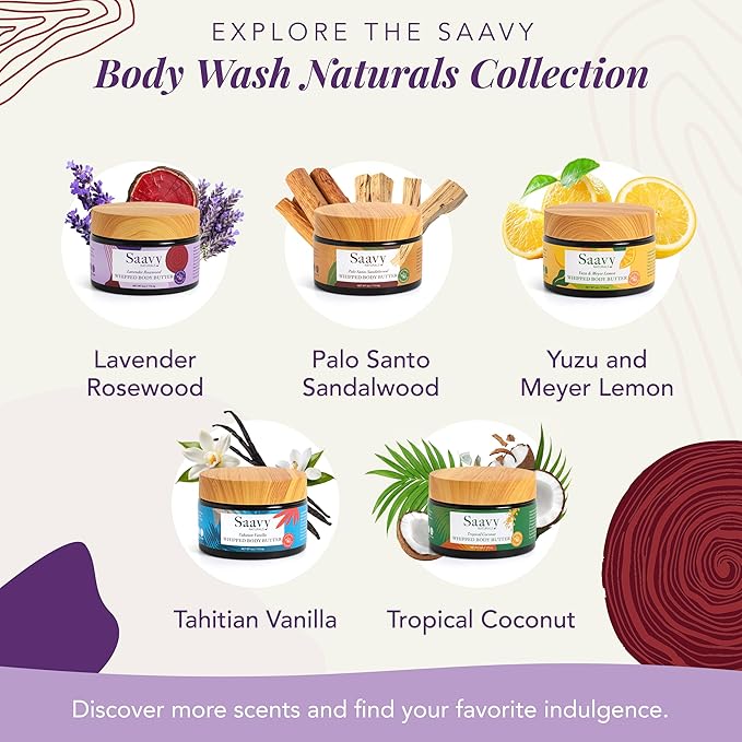 Saavy Naturals Whipped Body Butter - Made with Organic Shea Butter, Essential Body Care & Dry Skin Moisturizer for Women, Velvety Rich Cream Texture, Naturally Scented - Lavender Rosewood, 4 oz