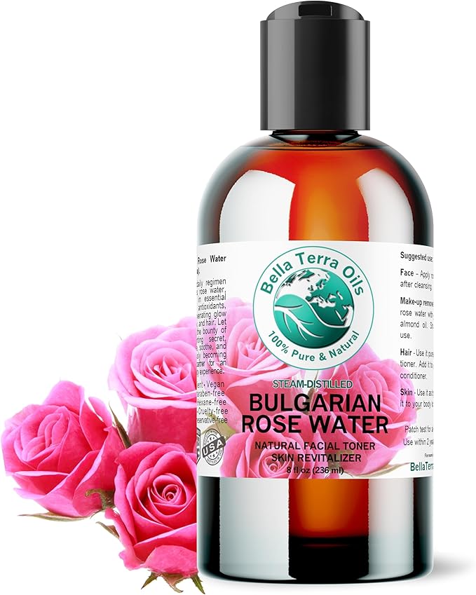 Bella Terra Oils - Organic Rose Water Spray 8 oz - Unveiling the Hydrosol of Roses, Nourishing Face and Hair, Rich in Rose Antioxidants