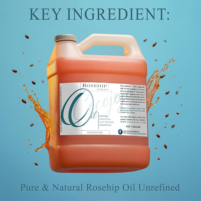 Rosehip Oil for Face Cold Pressed Unrefined cocojojo Pure Natural Rosehip Seed Oil in Bulk 1 GALLON - Moisturizing, Soothing, Hydrating, & Nourishing