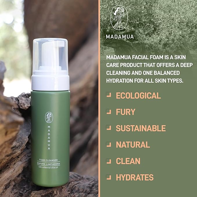 Organic Facial Foam, Gentle Oxygenating Foaming Face Wash for Women | Natural & Hydrating Facial Cleanser for Deep Cleaning | Organic Face Wash for Women | Foaming Travel Millennial Olive Oil Cleanser