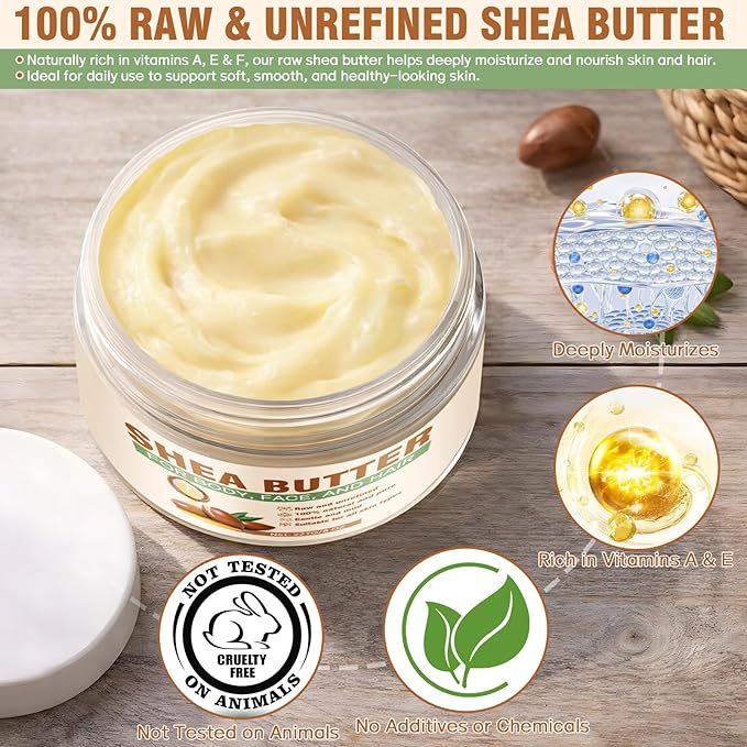 Yeardera Shea Butter Raw Organic, 100% Pure & Natural Unrefined Shea Butter for Skin and Hair, Rich in Vitamins A, E & F, Deep Moisturizing Body & Hand Cream, 7.8 oz