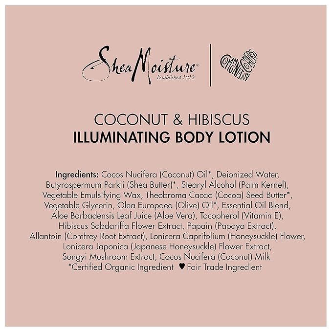 SheaMoisture Coconut Oil and Hibiscus Illuminating Body Lotion for Dull, Dry Skin, 13 Fl Oz