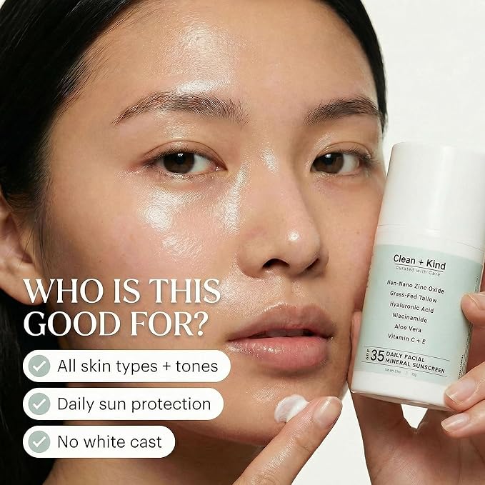 Daily Face Sunscreen SPF 35 Moisturizer with Tallow, Zinc Oxide, Hyaluronic Acid & Vitamin E – Mineral, Reef Safe Sunscreen for Hydration & Broad Spectrum UV Protection, 1.7 oz
