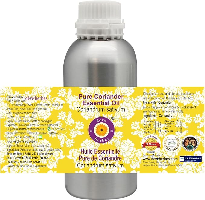 Deve Herbes Pure Coriander Essential Oil (Coriandrum sativum) Steam Distilled 1250ml (42 oz)