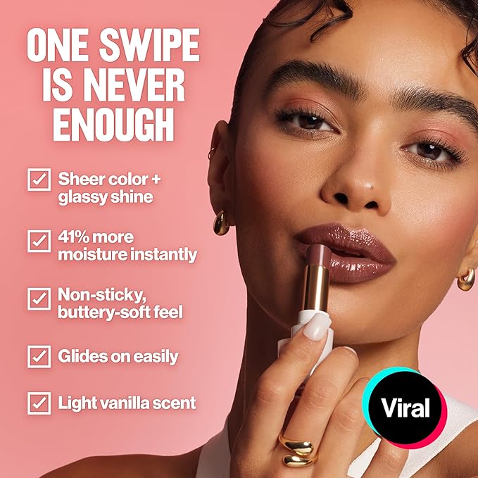 REVLON Super Lustrous Glass Shine Balm, Hydrating Tinted Lip Balm with Hyaluronic Acid, Aloe & Rose Quartz, Light-Medium Purple Lipstick, NEW Shade, 017 Luminous Lilac, 0.11 oz
