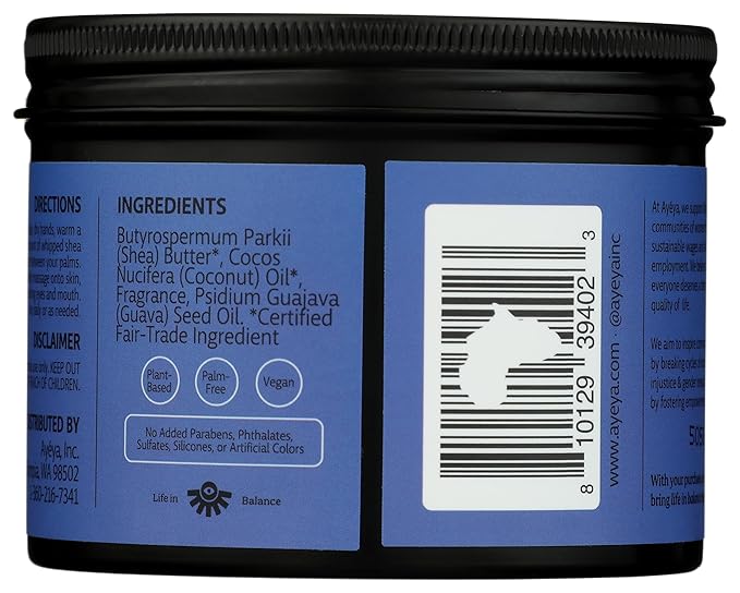 AYÉYA Whipped Shea Body Butter – Balance – Patchouli, Lavender, and Orange – Vegan Daily Moisturizer for Combination, Blemish-Prone, and Uneven Skin – Guava Seed and Shea Butter – 5 oz