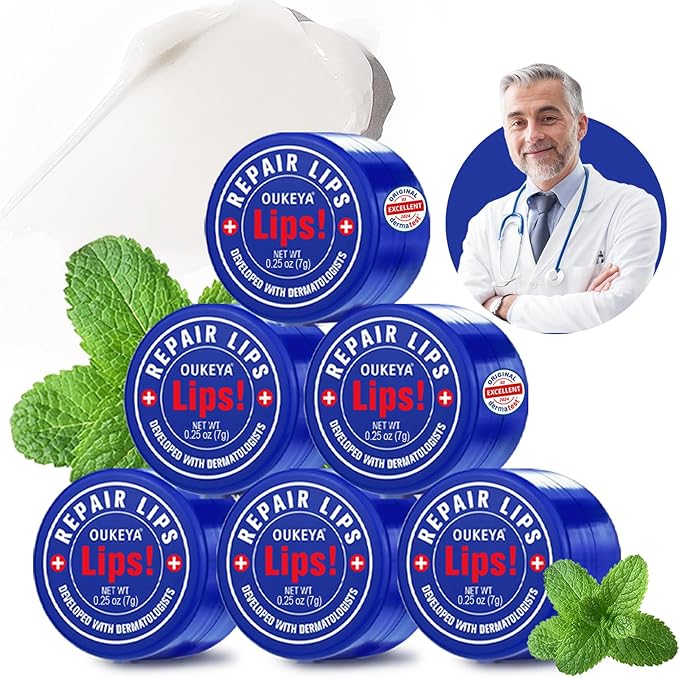Medicated Lip Balm w/Beeswax, Petrolatum, Peppermint Oi, 100% Natural Ingredients, 24H Long-lasting Hydrating Healing Lip Balms, Lip Moisturizer for Very Dry Lips, Echapped Lips Treatment Severe