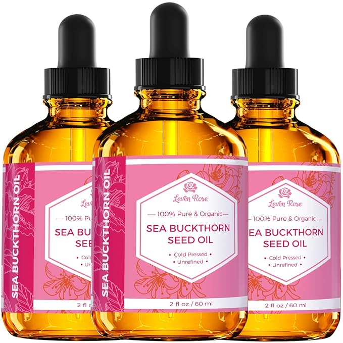 Leven Rose Sea Buckthorn Seed Oil, 100% Pure Unrefined Cold Pressed for Hair Skin and Nails (2 oz)