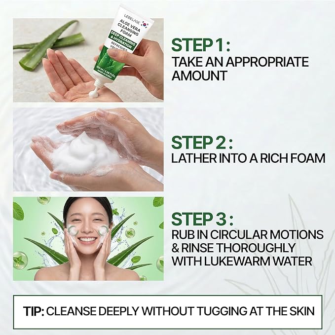 LEBELAGE Korean Aloe Vera Facial Cleanser 3.38 oz | Cleansing Foam Face Wash | Low pH Gentle Hydrating Daily Facial Cleanser Sensitive Skin | Deep Cleansing Foaming Cleanser, Pore Care-All Skin Types