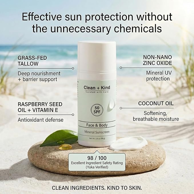 Tallow Sunscreen SPF 50 with Non-Nano Zinc Oxide – Natural Mineral, Reef-Safe & Non-Toxic Sunblock for Face & Body – Non-Greasy, Moisturizing Protection for Sensitive Skin (3.4 oz)