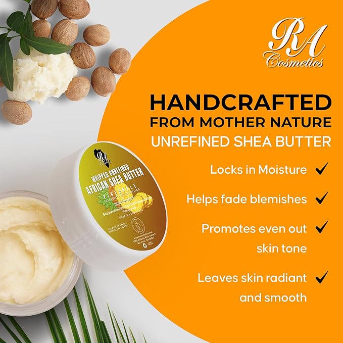 RA COSMETICS Whipped Shea Butter with Pineapple – 100% Unrefined Shea Body Butter from Ghana – Moisturizes Skin, Nourishes & Conditions Hair – Softens and Smooths Lips, Hands & Feet – 12oz