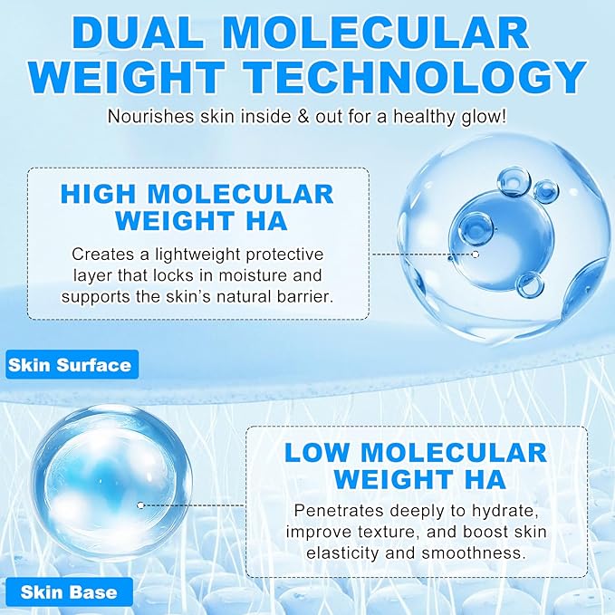 Hyaluronic Acid Powder 100% Pure, Hyaluronic Acid Serum Powder for Skin & Face, Dual Molecular Weight, Deep Hydration & Anti-Aging, DIY Serum Ingredient, Vegan Fragrance-Free(4.23oz/120g)