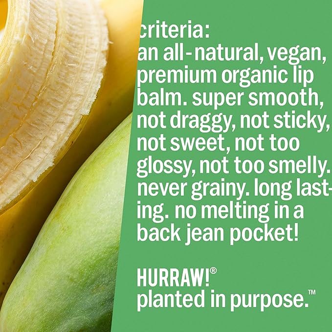 Hurraw! Banana Lip Balm, 2 Pack: Organic, Certified Vegan, Cruelty and Gluten Free. Non-GMO, 100% Natural Ingredients. Bee, Shea, Soy and Palm Free. Made in USA