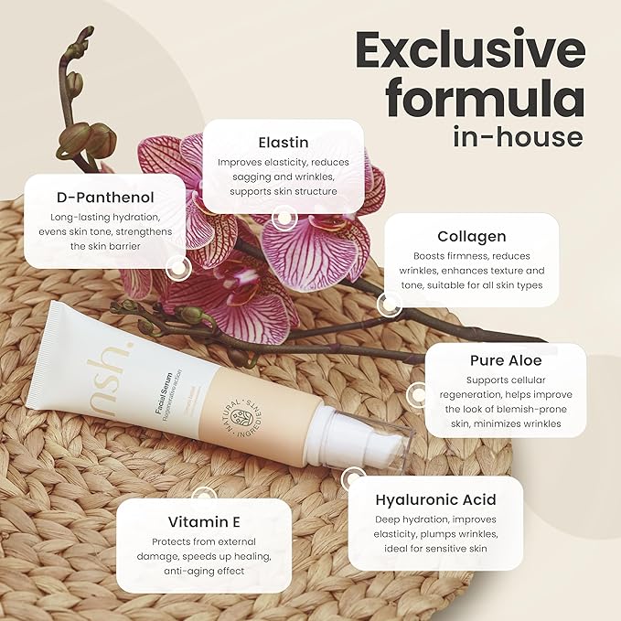 NSH Aloe & Hyaluronic Acid Face Serum 3.38 Fl oz – Ultra Hydrating, Anti-Aging & Anti-Acne Formula with Aloe, HA, Collagen, Elastin, Vitamin B5 & Vitamin E for Plumper, Clearer, Rejuvenated Skin