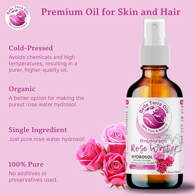 Bella Terra Oils Authentic Rose Water Hydrosol – 1gallon, Steam Distilled, Gentle, Rejuvenating, Refreshing Facial Toner