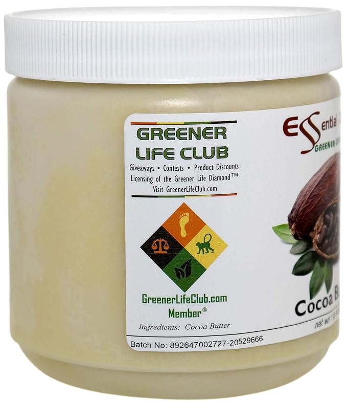 Cocoa Butter - Kosher - Raw - Unrefined - Natural Cocoa Scent - 1 lb - Used in Creams, Lotions, Balms, Body Butters and many other skin care products - safety sealed HDPE container with resealable cap