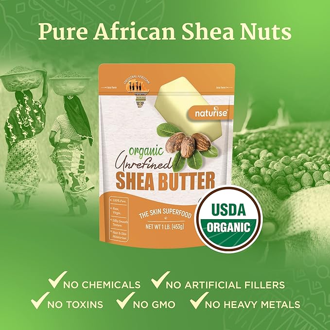 Naturise - African Shea Butter Raw Organic, Pure Shea Butter Raw Organic for Skin and Hair, Shea African Butter Skin Moisturizer, Raw Shea Butter Without Artificial Fillers & GMOs, 1 lb