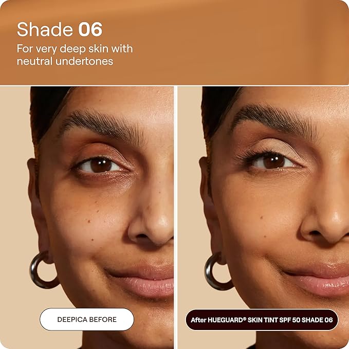 Live Tinted Hueguard Skin Tint SPF 50 - Tinted Mineral Sunscreen with Light-Medium Buildable Coverage With a Hydrating and Radiant Finish - Water and Sweat Resistant, 1.35 fl oz - Shade 06