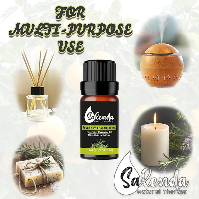 Rosemary Oil for Hair Growth by Salenda - 100% Pure Essential Oils, for Diffuser, Hair & Skin Care, Humidifiers - 0.34 Fl Oz (10 ml)