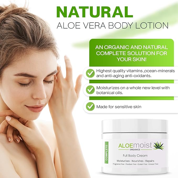 Organic Aloe Vera Face Cream & Body Moisturizing Cream, Natural Aloe Vera Lotion with Vitamin E Oil, Vitamin C, Retinol Cream, Shea Butter – Anti Aging Face Moisturizer for Women, Dry Skin (4 oz)