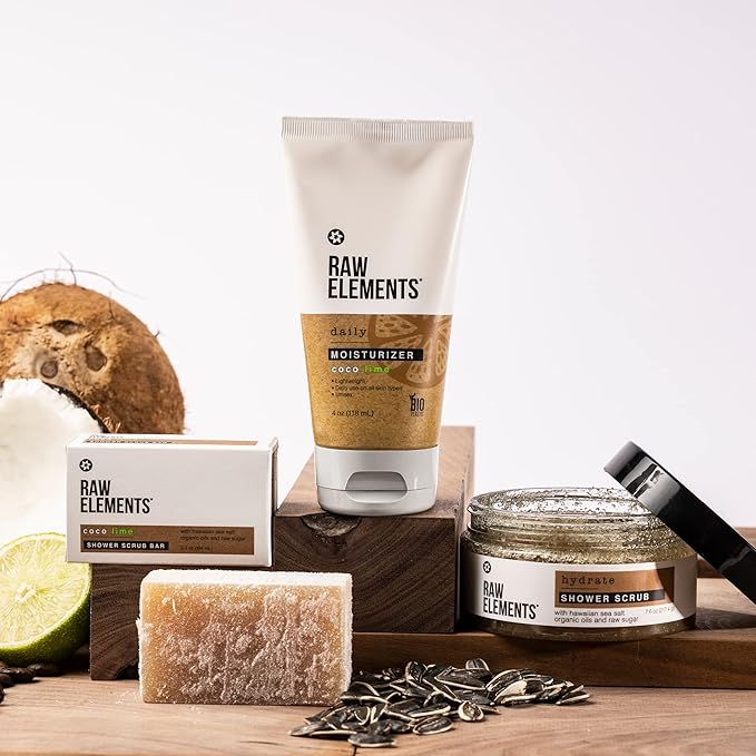 Raw Elements Daily Moisturizing Lotion Coco Lime - Organic Non Toxic Body Lotion, Cocoa Butter, Vitamin E, Reef-Safe, Water Resistant, Bio-Resin Tube, 4.0 oz