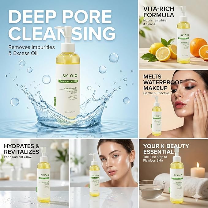 Vita deep Cleansing Oil for Face, Makeup Blackhead Remover, Korean Skin Care, 6.76 fl oz