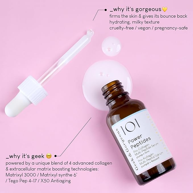 Geek & Gorgeous – Power Peptides – Milky Serum with Multi-Peptides – For Smoother, Firmer-Looking Skin and Improved Elasticity – Suitable for All Skin Types – 1 oz