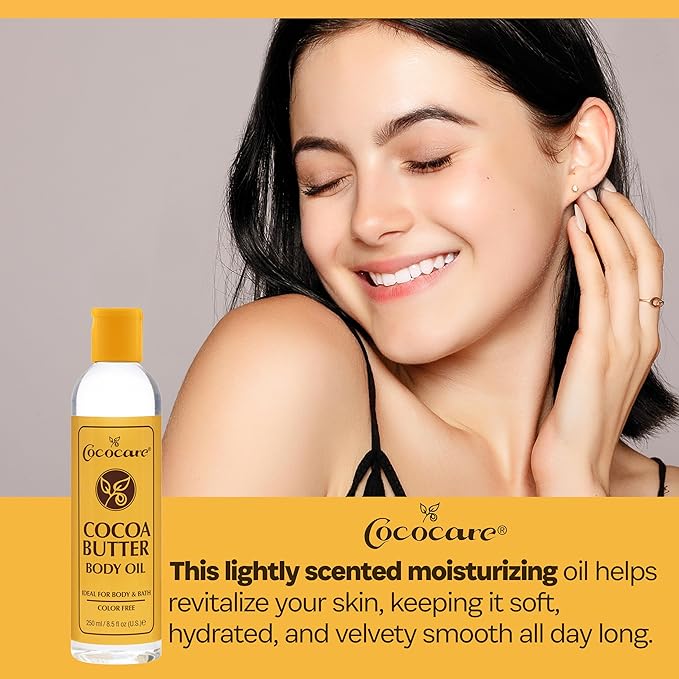 Cococare Cocoa Butter Body Oil 8.5 Fl Oz - Lightweight and Fast Absorbing - 2 Pack