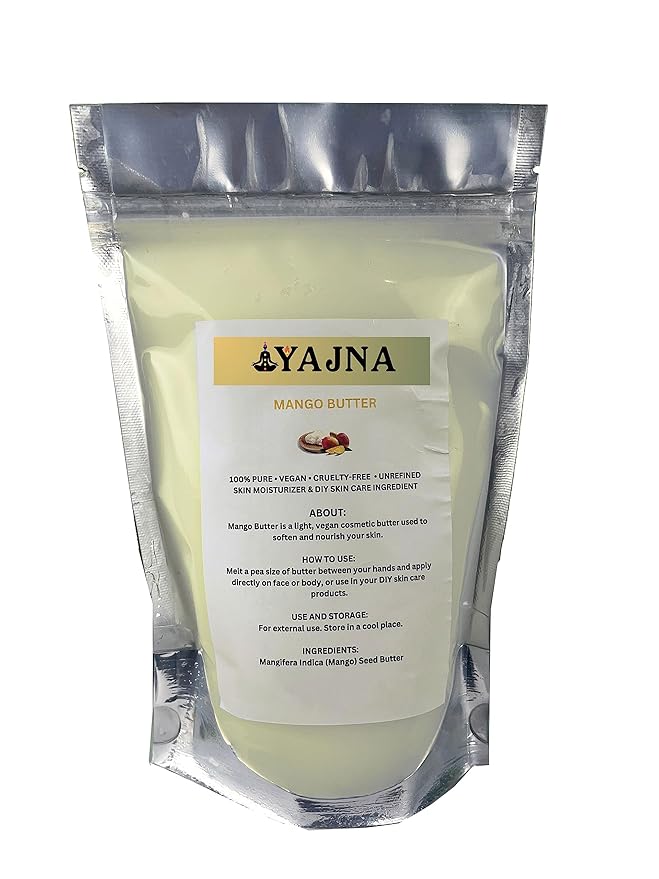 Yajna Organic Raw Mango Butter 100% Pure,Natural & Unrefined| Skin Moisturizer For Face, Body & Hair| 4 OZ/115 GM Ivory/White Grade A | DIY Creams, Balms, Lotions, Soaps| Softens Dry & Tough Skin