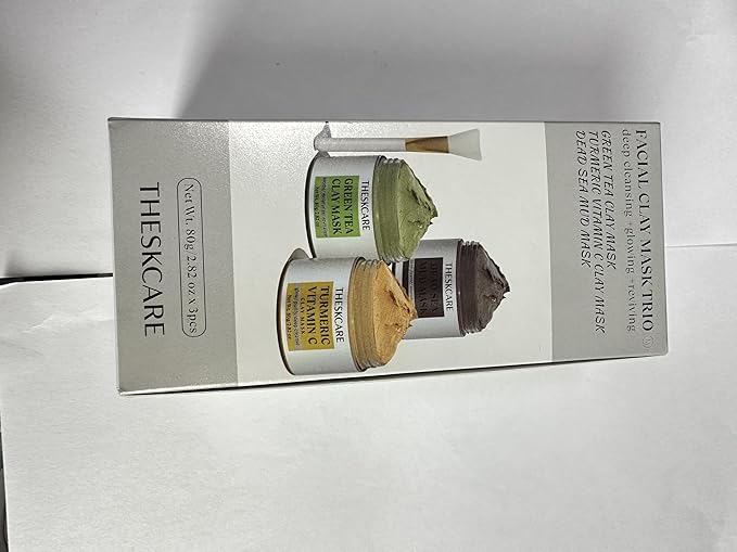 THESKCARE 3 PCS Clay Mask Set, Turmeric Vitamin C Clay Mask, Dead Sea Mud Mask, Green Tea Mask, Facial Mask for Oil Control, Deep Cleaning, and Radiant Skin, 240g, 2.82 OZ each