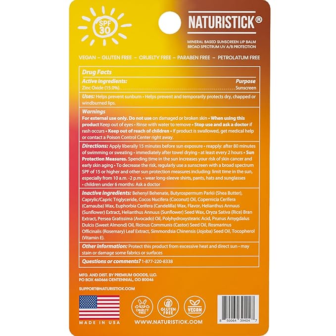 Naturistick UV Pro® Mineral SPF 30 Lip Balm – Assorted (5-Pack), Broad Spectrum Sun Protection