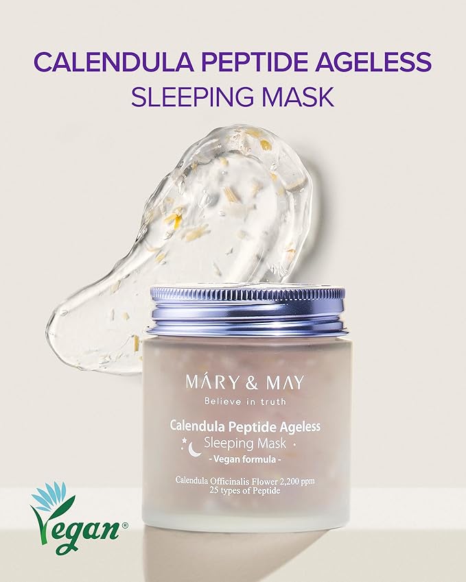Mary&May Vegan Calendula Peptide Ageless Sleeping Mask (2,200ppm Real Petals + 25 Peptides) – Overnight Hydrating Gel Face Mask with Ceramide & Hyaluronic Acid, Soothing 3.7 fl oz
