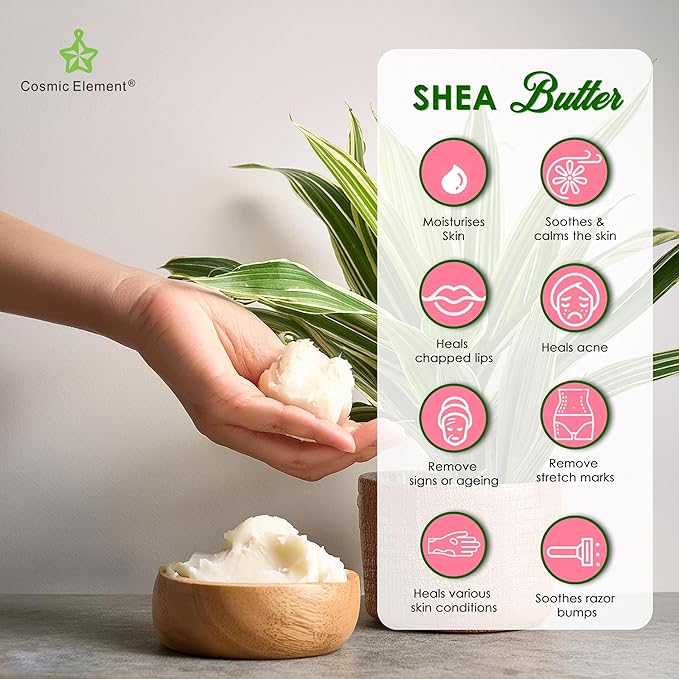 Cosmic Element 100% Pure Organic Raw African Shea Butter - Unrefined Shea Butter for Hair & Dry Skin | Ideal for DIY Whipped Body Butter | Soothes, Nourishes & Moisturizes All Skin Types - 4oz