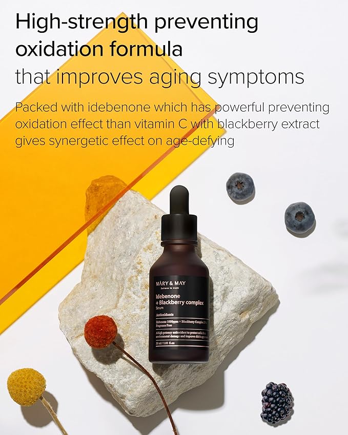 Mary&May Idebenone 1000ppm + Blackberry 20% Antioxidant Face Serum – Gentle Vitamin C Alternative for Fine Lines & Dullness, Fast-Absorbing, Non-Sticky, Fragrance-Free, EWG Verified, 1.01 fl oz