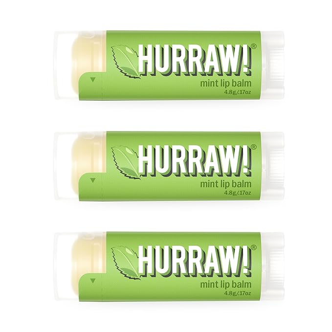 Hurraw! Mint Lip Balm, 3 Pack: Organic, Certified Vegan, Cruelty and Gluten Free. Non-GMO, 100% Natural Ingredients. Bee, Shea, Soy and Palm Free. Made in USA