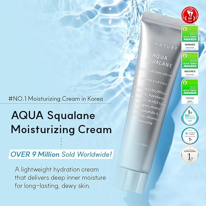 S.NATURE Pore Refining Moisturizer for Dry & Sensitive Skin – Squalane Hydrating Face Cream, Tightening & Smoothing Pores, Lightweight Korean Skincare, 2.02 fl oz