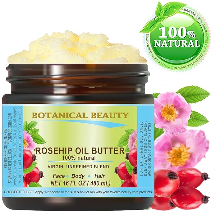 Botanical Beauty ROSEHIP OIL BUTTER ROSE HIP Pure Natural Virgin Unrefined RAW for FACE, SKIN, BODY, DAMAGED HAIR, NAILS. Rich in vitamin E (16 Fl Oz 480 ml)